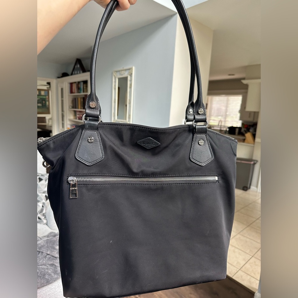Black MZ Wallace tote, Tan and Gray Interior Detail